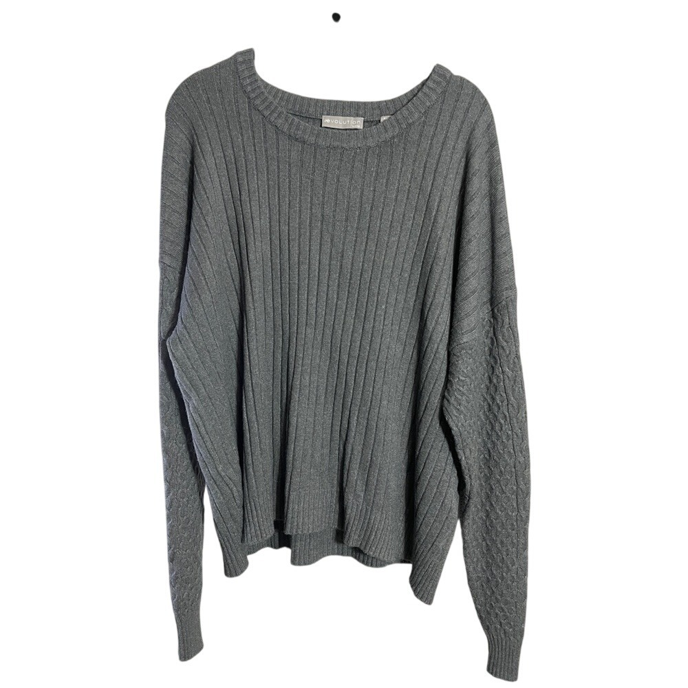 Evolution Gray Ribbed‎ Knit Sweater Dolman Sleeve Pullover Comfort Cozy